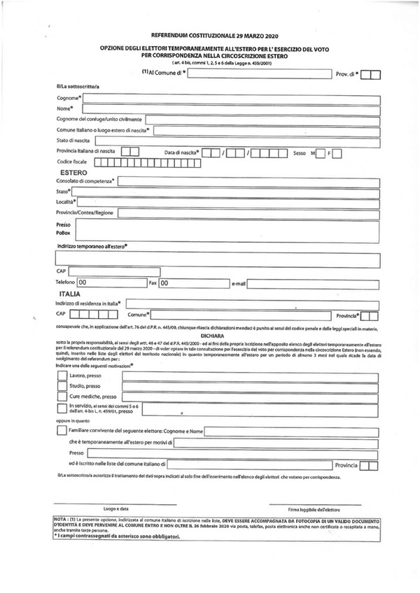 REFERENDUM COSTITUZIONALE 29.03.2020