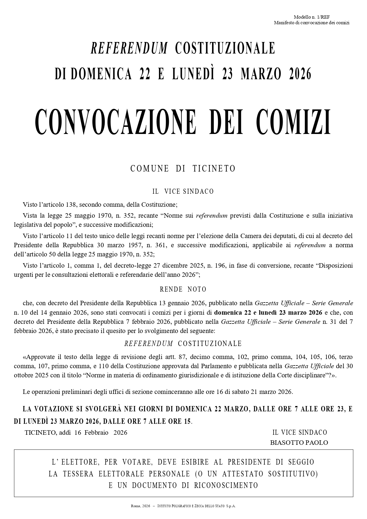 seconda versione manifesto convocazione comizi elettorali